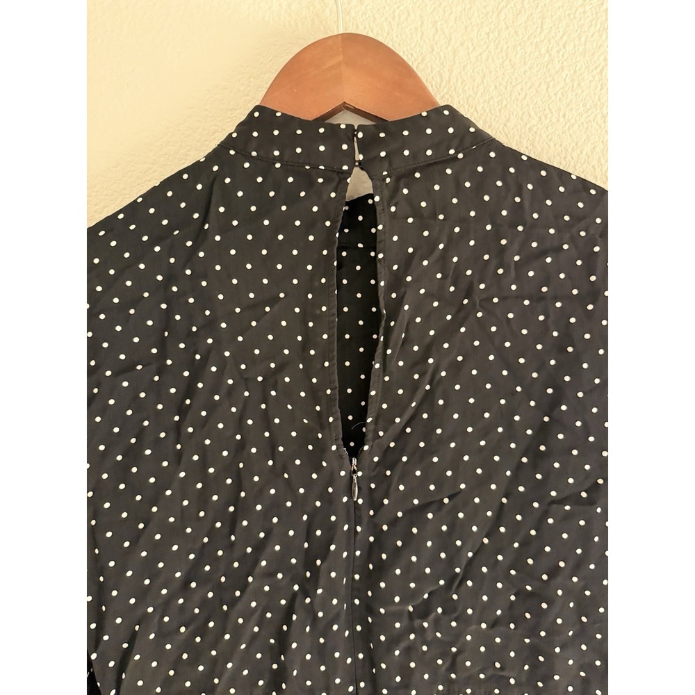 Zara Midi Dress Size X-Small in Black White Polka Dots High Neck Ruffle Sleeves - Picture 6 of 9